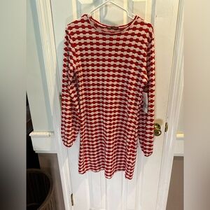NWT Zara Red & White Knit Long Sleeve Knit‎ Knee Length Dress Medium